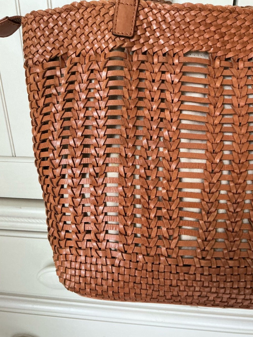 VEUC Woven Leather Zip Top Tote Handbag ๐ - Picture 2 of 13